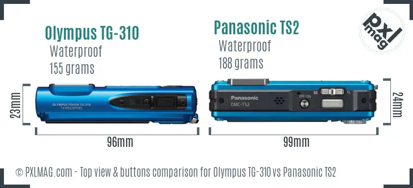 Olympus TG-310 vs Panasonic TS2 top view buttons comparison