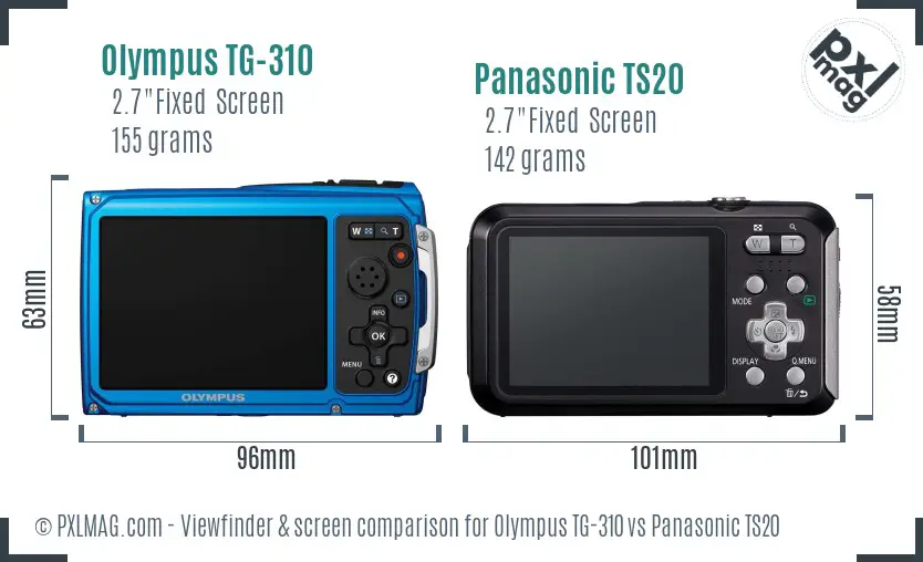 Olympus TG-310 vs Panasonic TS20 Screen and Viewfinder comparison