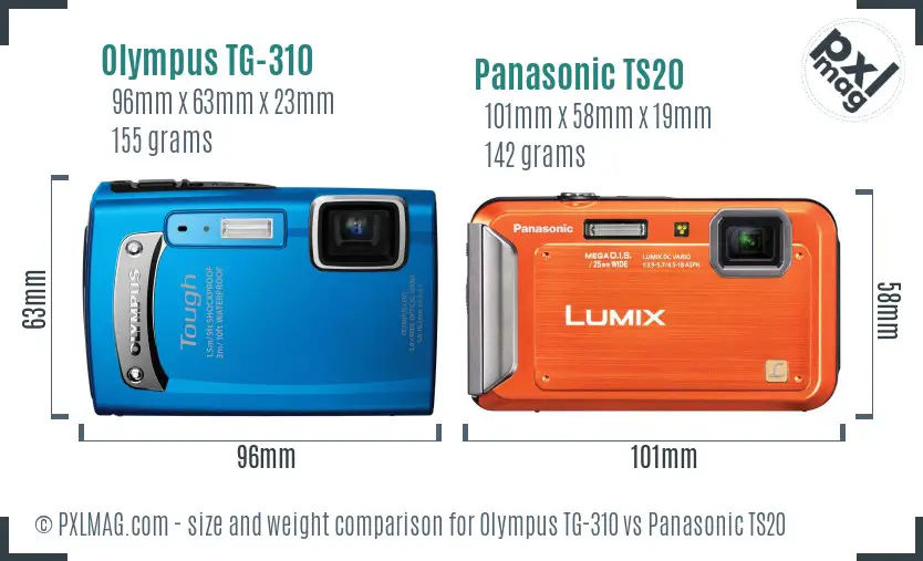 Olympus TG-310 vs Panasonic TS20 size comparison