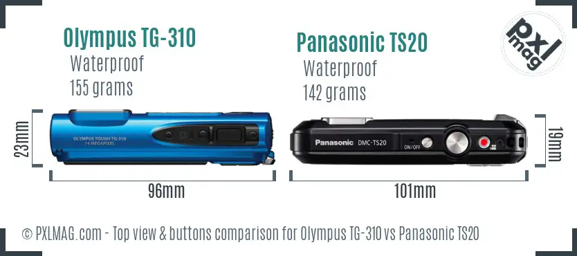 Olympus TG-310 vs Panasonic TS20 top view buttons comparison