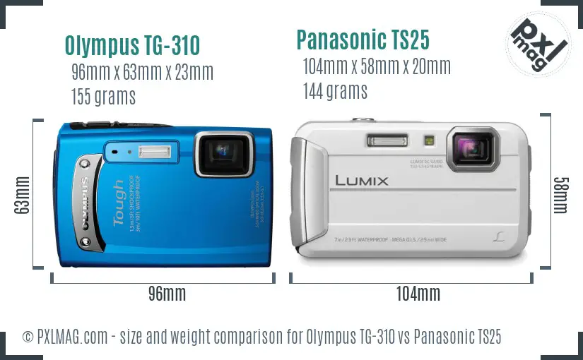 Olympus TG-310 vs Panasonic TS25 size comparison Olympus TG-310 vs Panasonic TS25 size comparison
