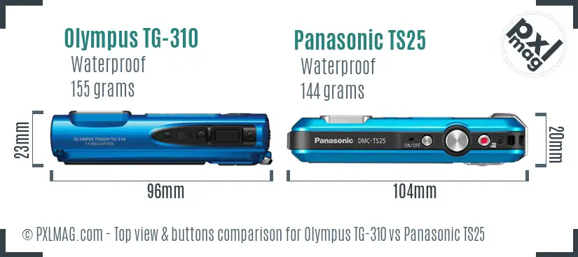 Olympus TG-310 vs Panasonic TS25 top view buttons comparison Olympus TG-310 vs Panasonic TS25 top view buttons comparison