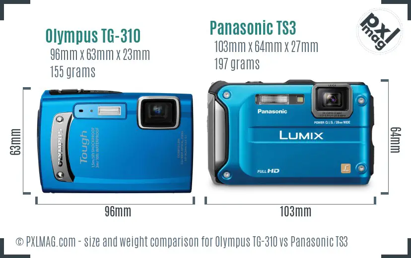 Olympus TG-310 vs Panasonic TS3 size comparison Olympus TG-310 vs Panasonic TS3 size comparison
