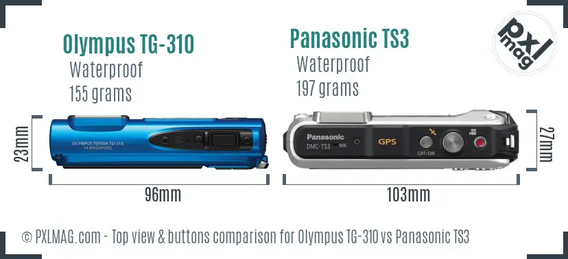 Olympus TG-310 vs Panasonic TS3 top view buttons comparison Olympus TG-310 vs Panasonic TS3 top view buttons comparison