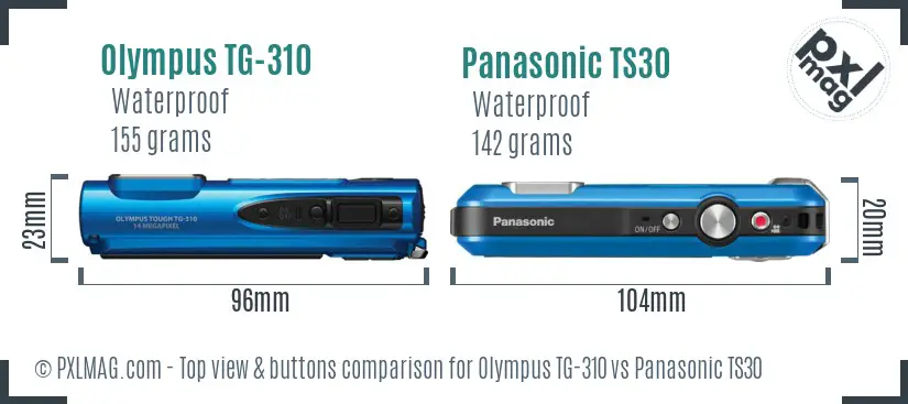 Olympus TG-310 vs Panasonic TS30 top view buttons comparison Olympus TG-310 vs Panasonic TS30 top view buttons comparison