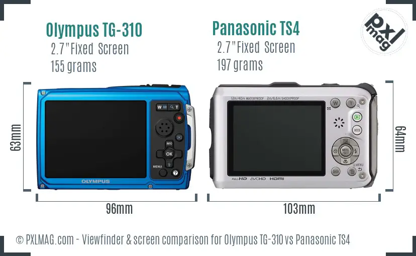 Olympus TG-310 vs Panasonic TS4 Screen and Viewfinder comparison