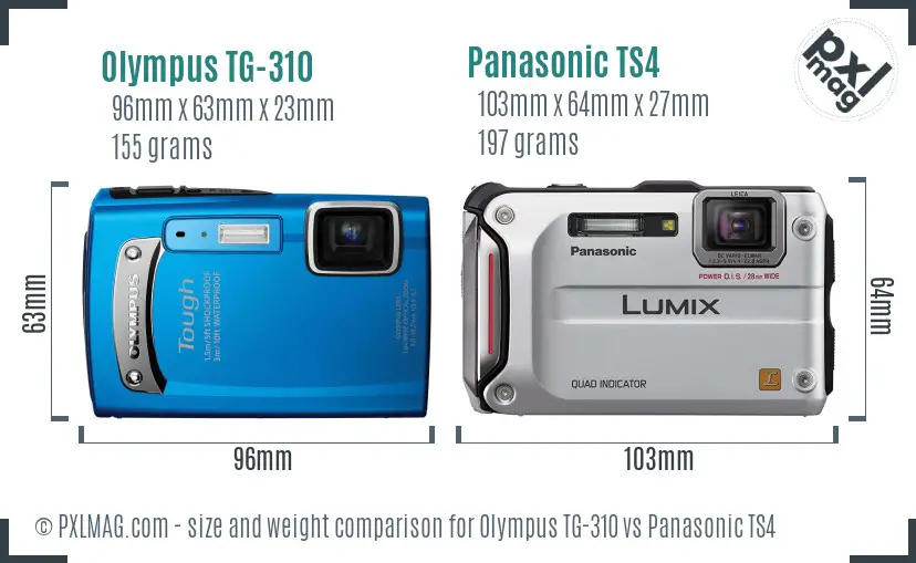 Olympus TG-310 vs Panasonic TS4 size comparison