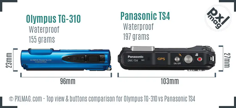 Olympus TG-310 vs Panasonic TS4 top view buttons comparison
