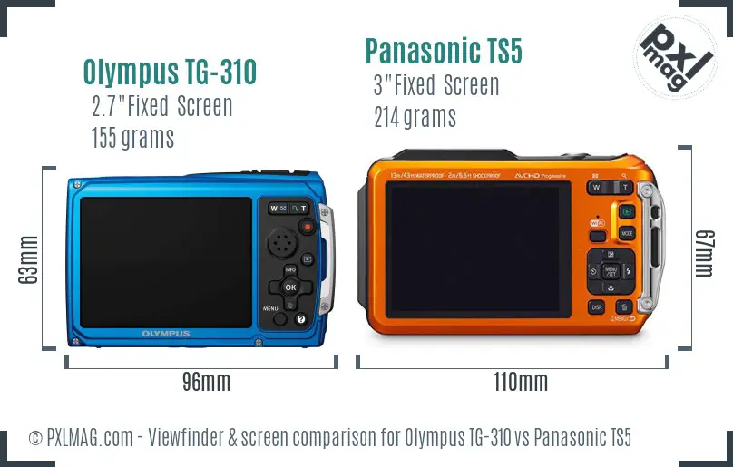 Olympus TG-310 vs Panasonic TS5 Screen and Viewfinder comparison