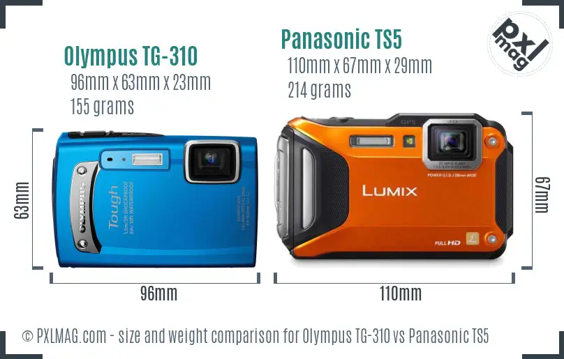 Olympus TG-310 vs Panasonic TS5 size comparison