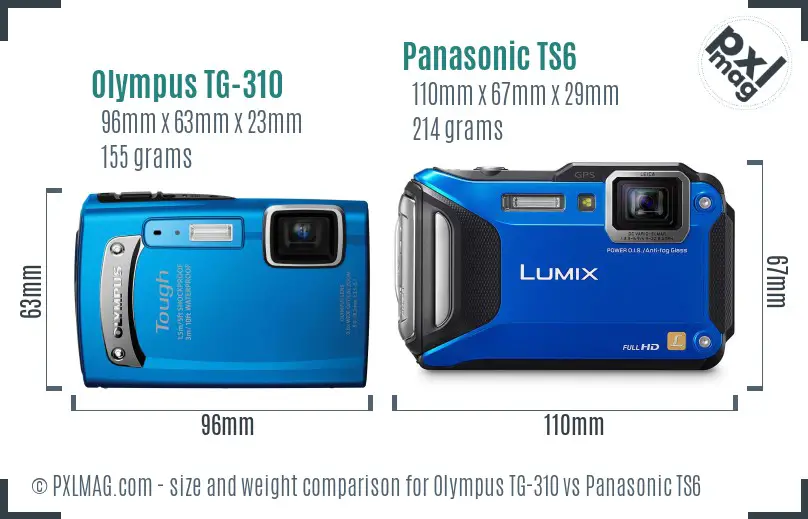 Olympus TG-310 vs Panasonic TS6 size comparison