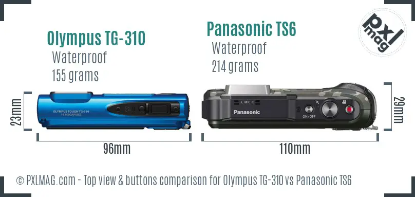 Olympus TG-310 vs Panasonic TS6 top view buttons comparison