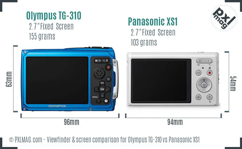 Olympus TG-310 vs Panasonic XS1 Screen and Viewfinder comparison