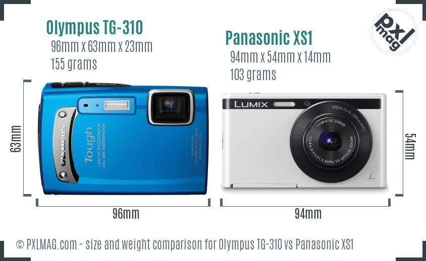 Olympus TG-310 vs Panasonic XS1 size comparison