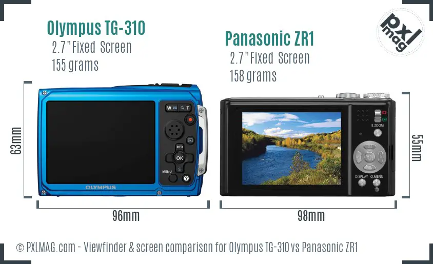Olympus TG-310 vs Panasonic ZR1 Screen and Viewfinder comparison