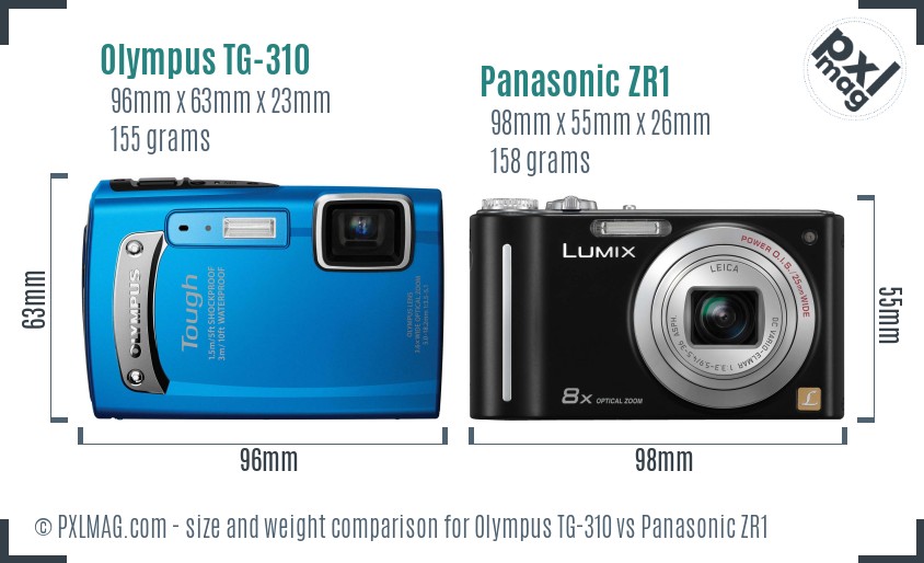 Olympus TG-310 vs Panasonic ZR1 size comparison