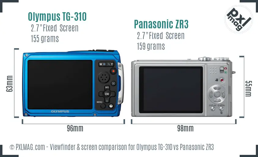 Olympus TG-310 vs Panasonic ZR3 Screen and Viewfinder comparison