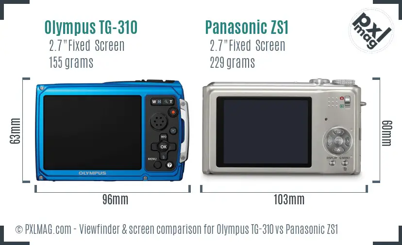 Olympus TG-310 vs Panasonic ZS1 Screen and Viewfinder comparison