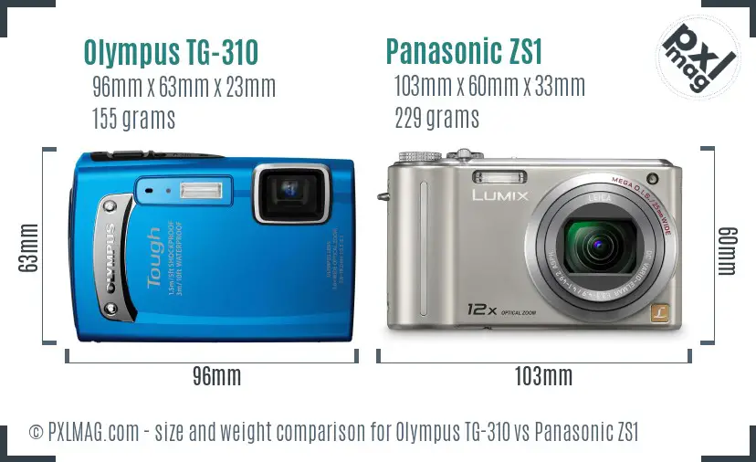 Olympus TG-310 vs Panasonic ZS1 size comparison