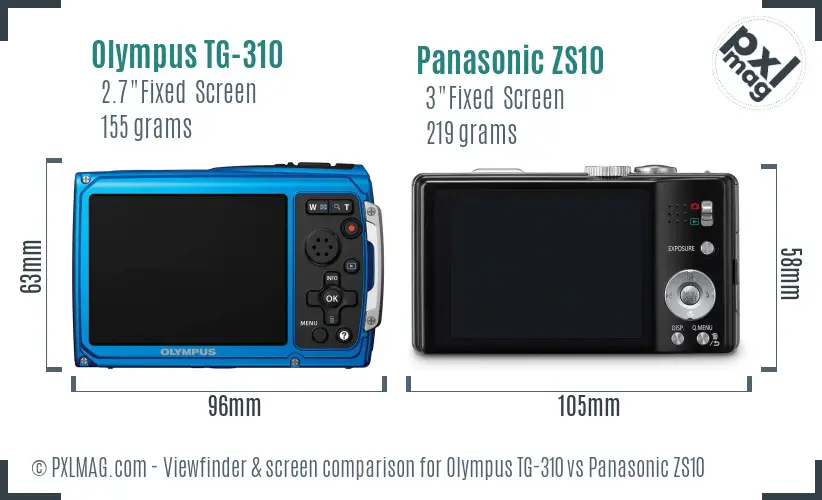 Olympus TG-310 vs Panasonic ZS10 Screen and Viewfinder comparison