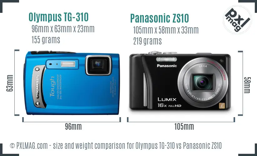 Olympus TG-310 vs Panasonic ZS10 size comparison