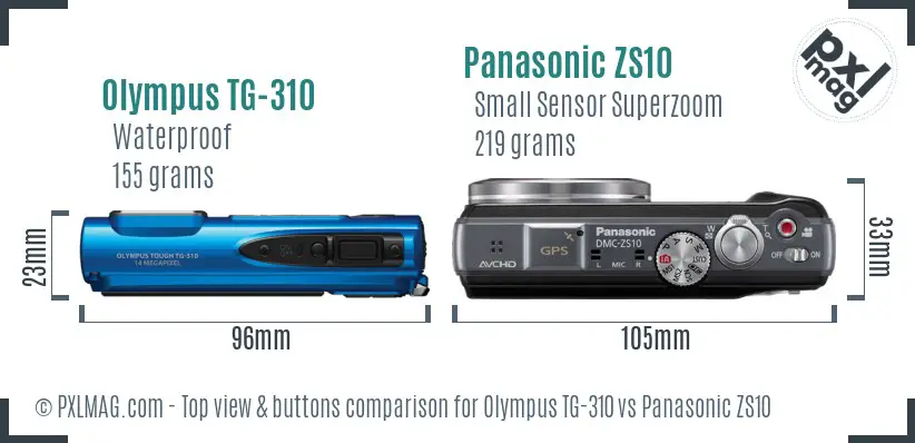 Olympus TG-310 vs Panasonic ZS10 top view buttons comparison