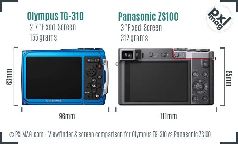 Olympus TG-310 vs Panasonic ZS100 Screen and Viewfinder comparison