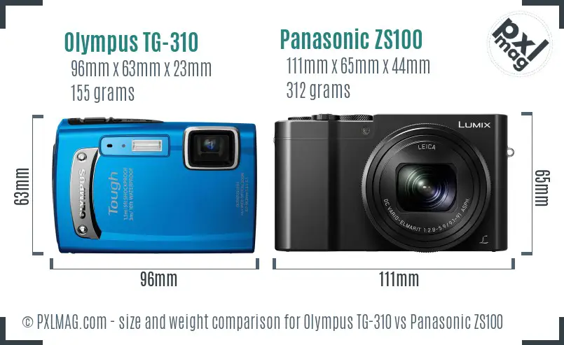 Olympus TG-310 vs Panasonic ZS100 size comparison
