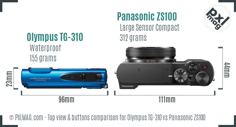 Olympus TG-310 vs Panasonic ZS100 top view buttons comparison