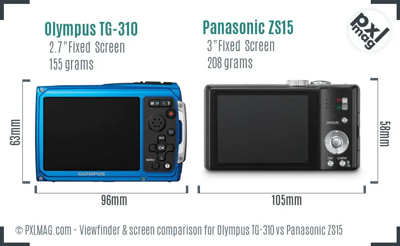 Olympus TG-310 vs Panasonic ZS15 Screen and Viewfinder comparison