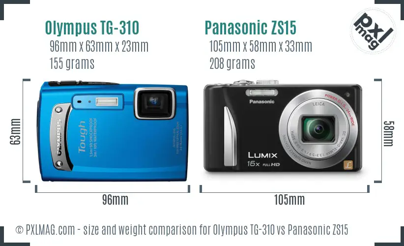 Olympus TG-310 vs Panasonic ZS15 size comparison