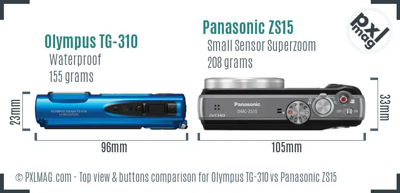 Olympus TG-310 vs Panasonic ZS15 top view buttons comparison