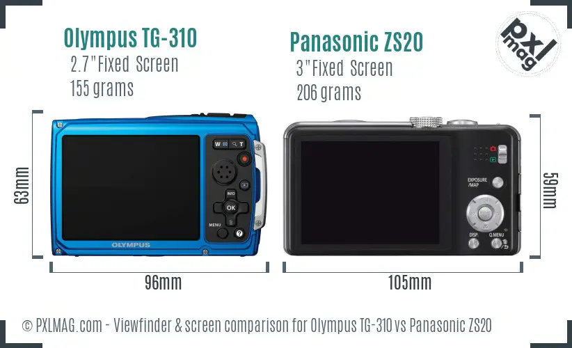 Olympus TG-310 vs Panasonic ZS20 Screen and Viewfinder comparison