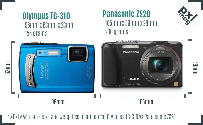 Olympus TG-310 vs Panasonic ZS20 size comparison
