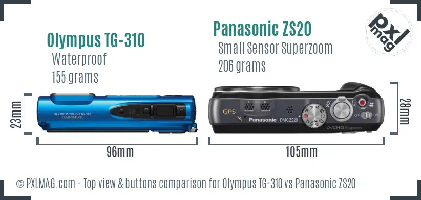 Olympus TG-310 vs Panasonic ZS20 top view buttons comparison