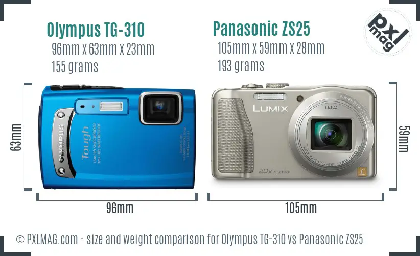 Olympus TG-310 vs Panasonic ZS25 size comparison