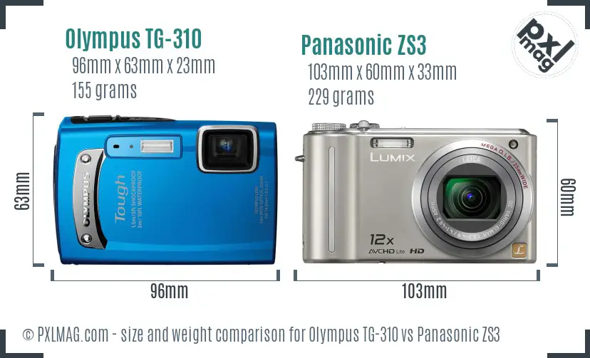 Olympus TG-310 vs Panasonic ZS3 size comparison