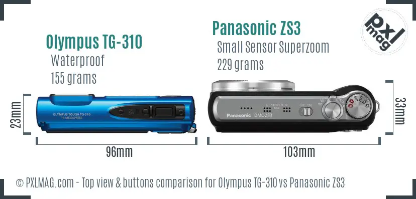 Olympus TG-310 vs Panasonic ZS3 top view buttons comparison