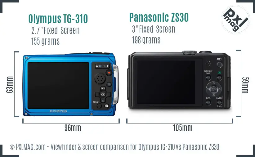 Olympus TG-310 vs Panasonic ZS30 Screen and Viewfinder comparison