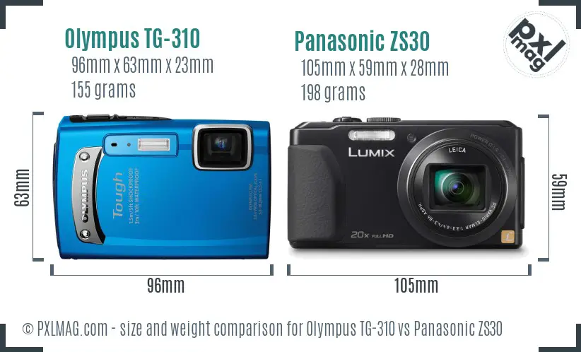 Olympus TG-310 vs Panasonic ZS30 size comparison