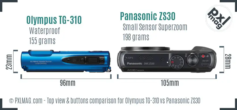Olympus TG-310 vs Panasonic ZS30 top view buttons comparison