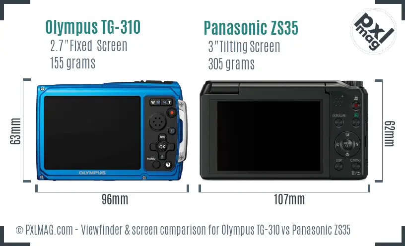 Olympus TG-310 vs Panasonic ZS35 Screen and Viewfinder comparison
