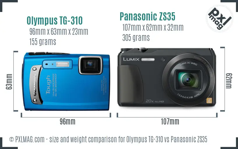 Olympus TG-310 vs Panasonic ZS35 size comparison