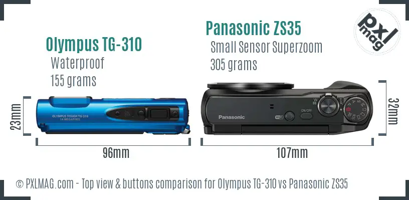Olympus TG-310 vs Panasonic ZS35 top view buttons comparison