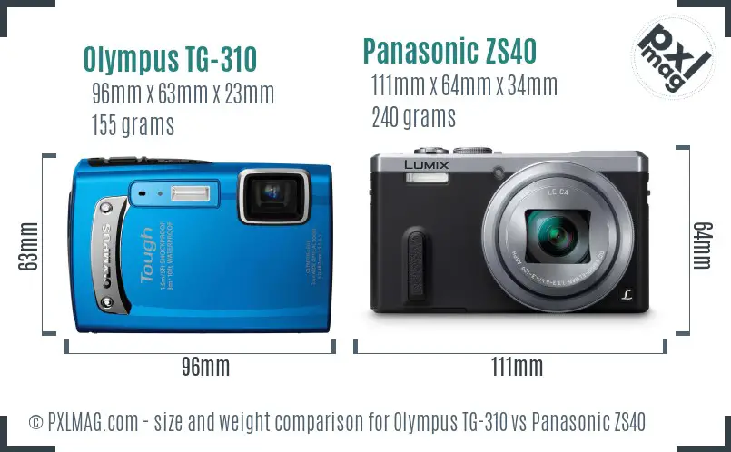 Olympus TG-310 vs Panasonic ZS40 size comparison