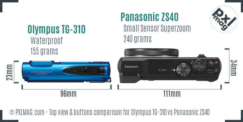 Olympus TG-310 vs Panasonic ZS40 top view buttons comparison