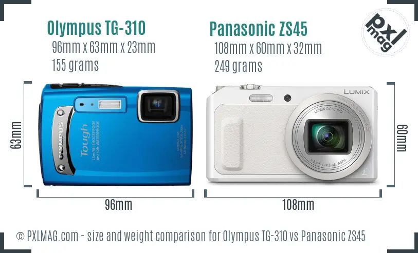 Olympus TG-310 vs Panasonic ZS45 size comparison