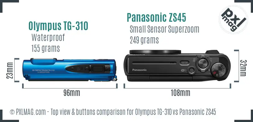 Olympus TG-310 vs Panasonic ZS45 top view buttons comparison