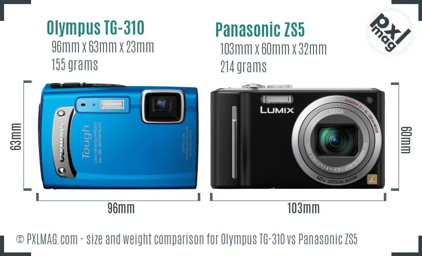 Olympus TG-310 vs Panasonic ZS5 size comparison