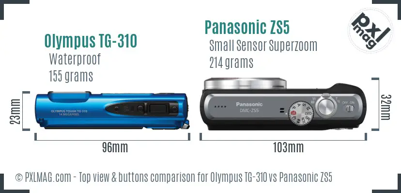 Olympus TG-310 vs Panasonic ZS5 top view buttons comparison